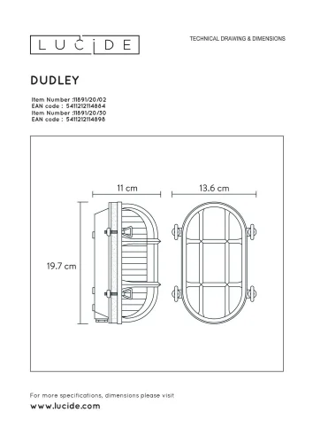 Настенный светильник Dudley 11891/20/30 Lucide уличный IP65 чёрный 1 лампа, плафон белый в стиле винтаж современный E27 фото 5
